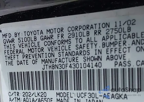 2003 Lexus Ls 430 z USA, uszkodzony, nr VIN JTHBN30F430104140